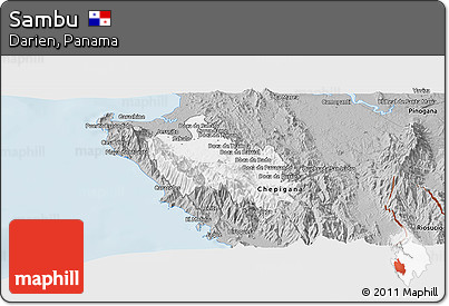 Gray Panoramic Map of Sambu