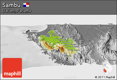 Physical Panoramic Map of Sambu, desaturated