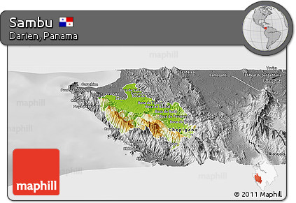 Physical Panoramic Map of Sambu, desaturated
