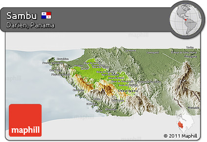 Physical Panoramic Map of Sambu, semi-desaturated