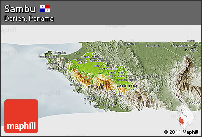 Physical Panoramic Map of Sambu, semi-desaturated