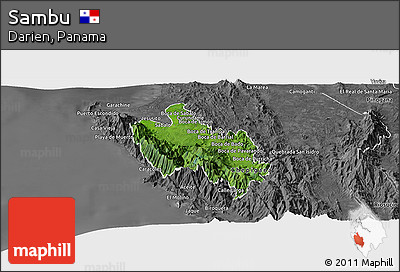 Satellite Panoramic Map of Sambu, desaturated