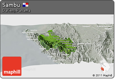 Satellite Panoramic Map of Sambu, lighten, semi-desaturated