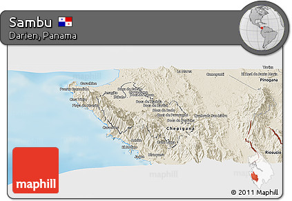 Shaded Relief Panoramic Map of Sambu