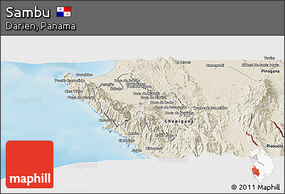 Shaded Relief Panoramic Map of Sambu