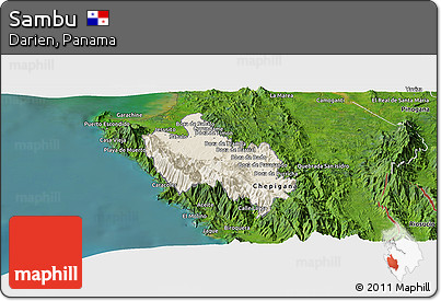 Shaded Relief Panoramic Map of Sambu, satellite outside