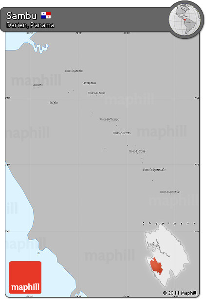 Gray Simple Map of Sambu, single color outside