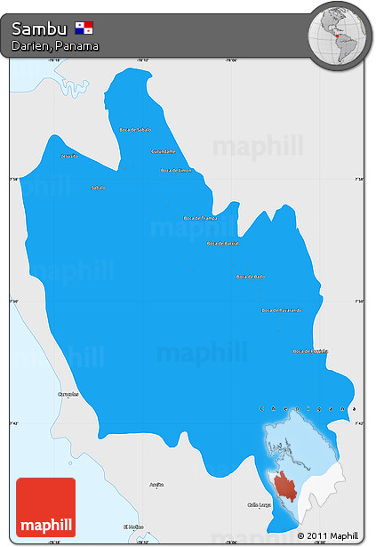 Political Simple Map of Sambu, single color outside, borders and labels