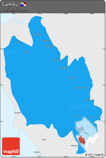 Political Simple Map of Sambu, single color outside, borders and labels