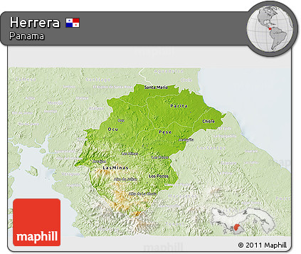 Physical 3D Map of Herrera, lighten