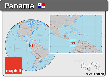 Gray Location Map of Panama, within the entire continent