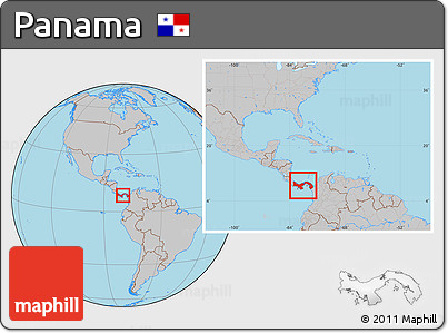 Gray Location Map of Panama, within the entire continent