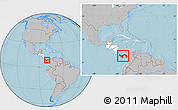 Gray Location Map of Panama, highlighted continent, within the entire continent, hill shading