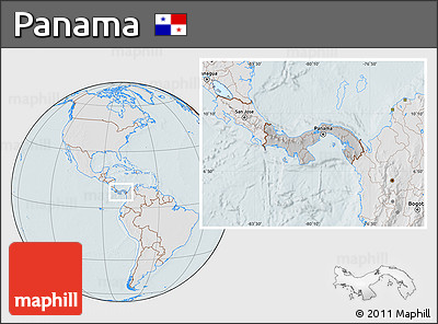Gray Location Map of Panama, lighten, hill shading