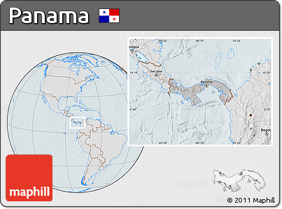 Gray Location Map of Panama, lighten, hill shading