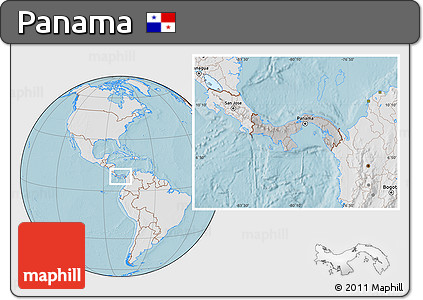 Gray Location Map of Panama, lighten, land only, hill shading