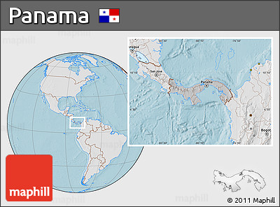 Gray Location Map of Panama, lighten, land only, hill shading
