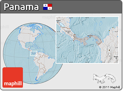 Gray Location Map of Panama, lighten, land only, hill shading