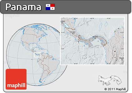 Gray Location Map of Panama, lighten, semi-desaturated, hill shading