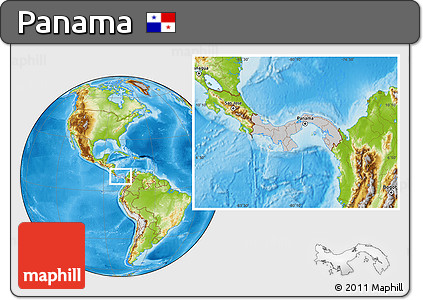 Gray Location Map of Panama, physical outside