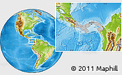 Gray Location Map of Panama, physical outside, hill shading