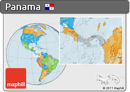 Gray Location Map of Panama, political outside, hill shading