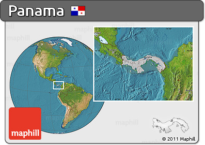 Gray Location Map of Panama, satellite outside, hill shading