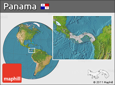 Gray Location Map of Panama, satellite outside, hill shading