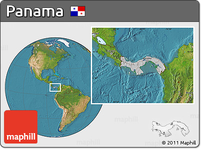 Gray Location Map of Panama, satellite outside, hill shading