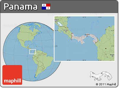 Gray Location Map of Panama, savanna style outside