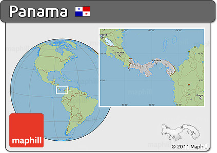 Gray Location Map of Panama, savanna style outside, hill shading inside