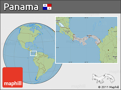 Gray Location Map of Panama, savanna style outside, hill shading inside