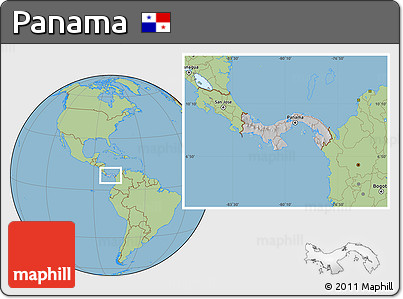 Gray Location Map of Panama, savanna style outside, hill shading inside