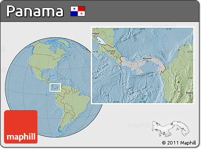 Gray Location Map of Panama, savanna style outside, hill shading outside
