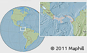 Gray Location Map of Panama, savanna style outside, hill shading outside