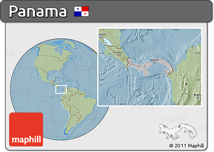 Gray Location Map of Panama, savanna style outside, hill shading