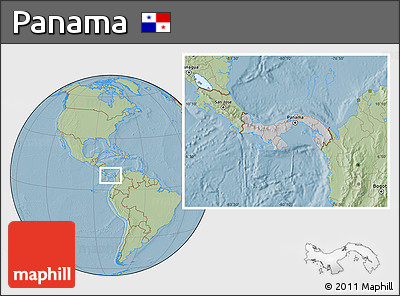 Gray Location Map of Panama, savanna style outside, hill shading