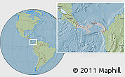 Gray Location Map of Panama, savanna style outside, hill shading