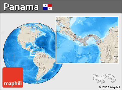 Gray Location Map of Panama, shaded relief outside, hill shading