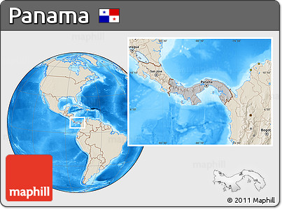 Gray Location Map of Panama, shaded relief outside, hill shading