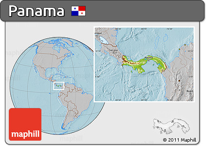 Physical Location Map of Panama, gray outside, hill shading