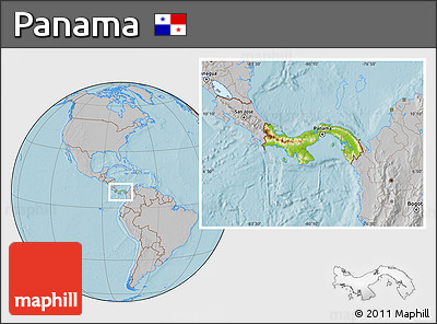 Physical Location Map of Panama, gray outside, hill shading