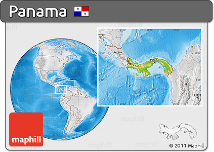 Physical Location Map of Panama, lighten, desaturated, land only