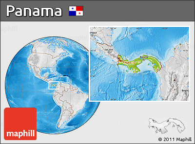 Physical Location Map of Panama, lighten, desaturated, land only