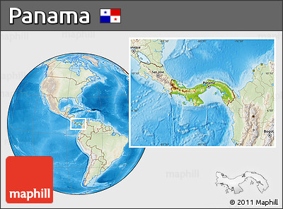 Physical Location Map of Panama, lighten, land only