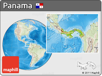 Physical Location Map of Panama, lighten, land only