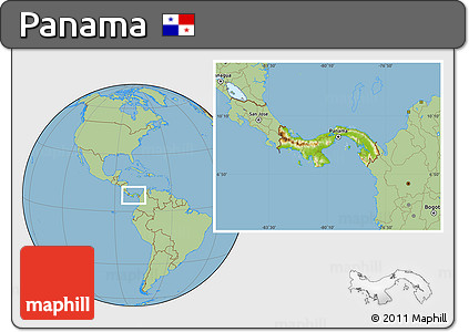 Physical Location Map of Panama, savanna style outside