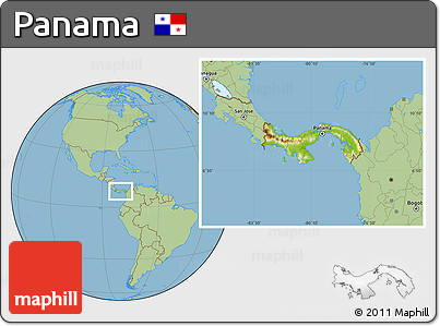 Physical Location Map of Panama, savanna style outside