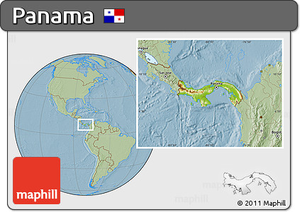 Physical Location Map of Panama, savanna style outside, hill shading