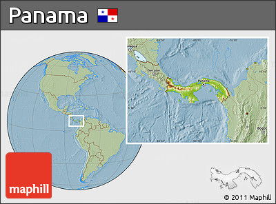 Physical Location Map of Panama, savanna style outside, hill shading